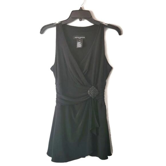 Jones New York Women's Black Draped Bodice Jewel Accent Fit and Flare Blouse 2P - Picture 1 of 8